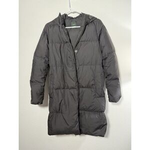 J. Crew Long Down Puffer Coat Womens XS Black Removable Hood Preppy Full ZIp
